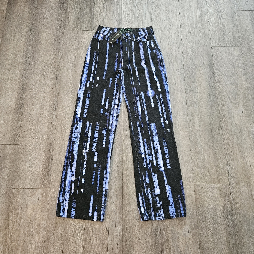 Jaded London Blue Matrix Code Women Size 26 Straight Leg Jeans BLUE/BLACK NEW